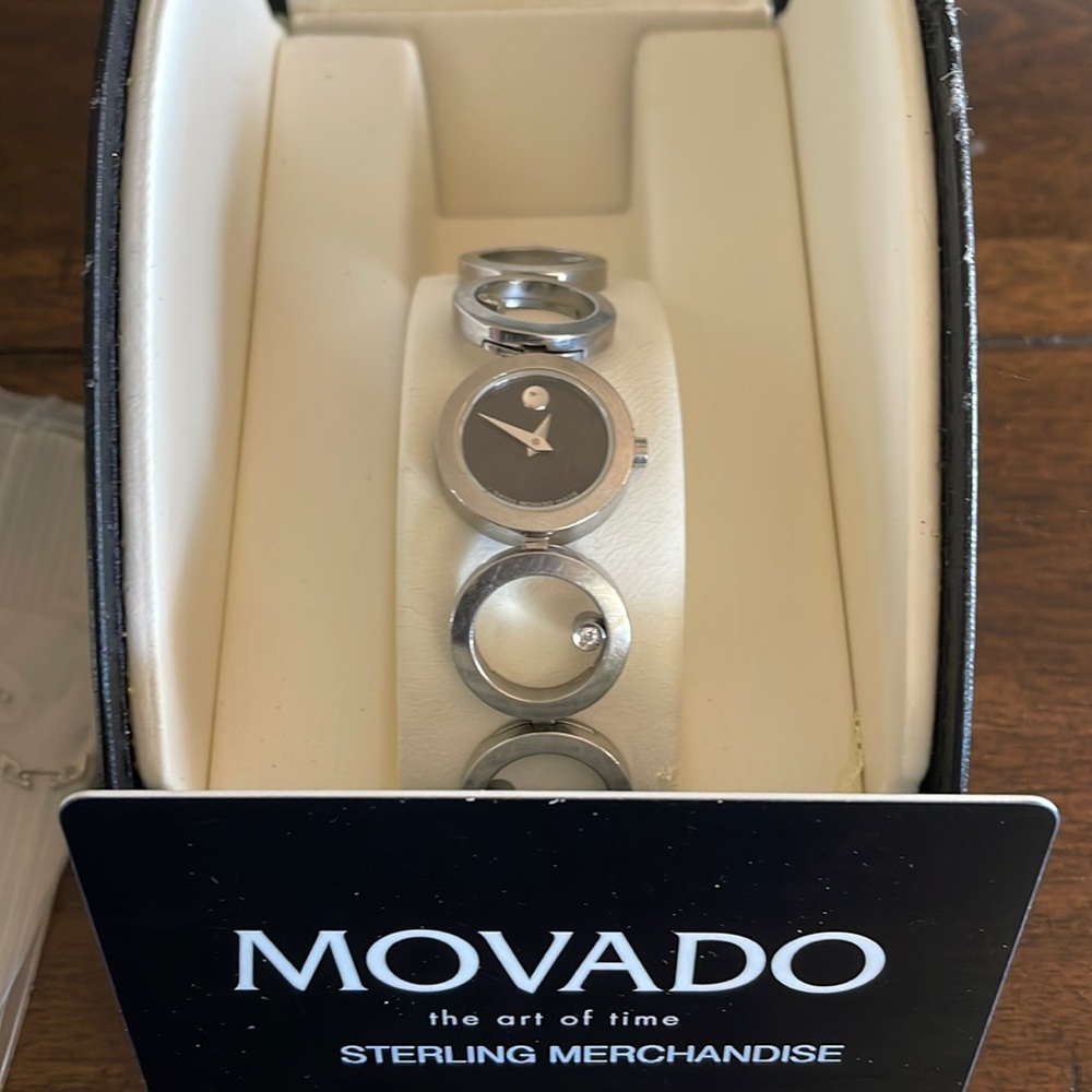 Movado Ono diamond courts, black dial ladies watch